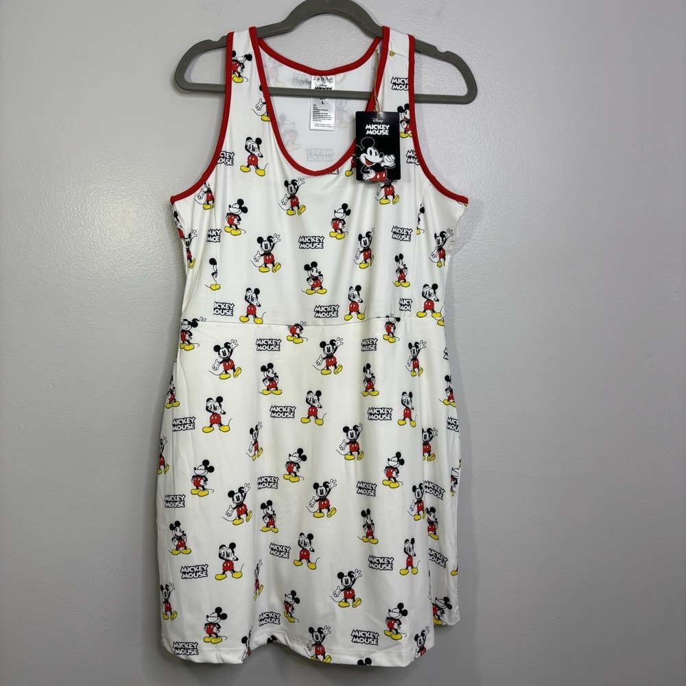 Disney Mickey Mouse Athleisure Dress Womens Large White Built-In Shorts NEW